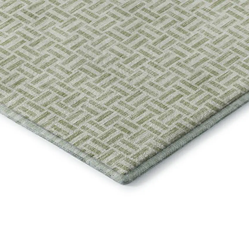 Artichoke Green And Ivory Geometric Washable Area Rug With UV Protection Photo 8