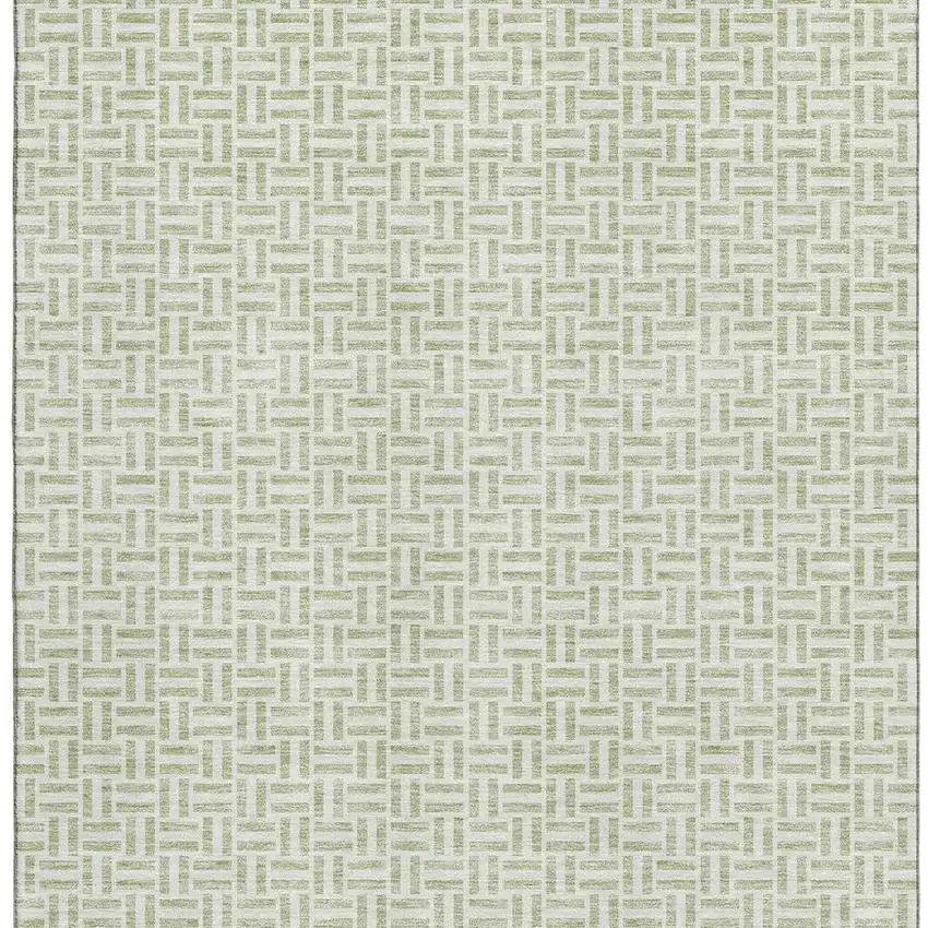 Artichoke Green And Ivory Geometric Washable Area Rug With UV Protection Photo 4
