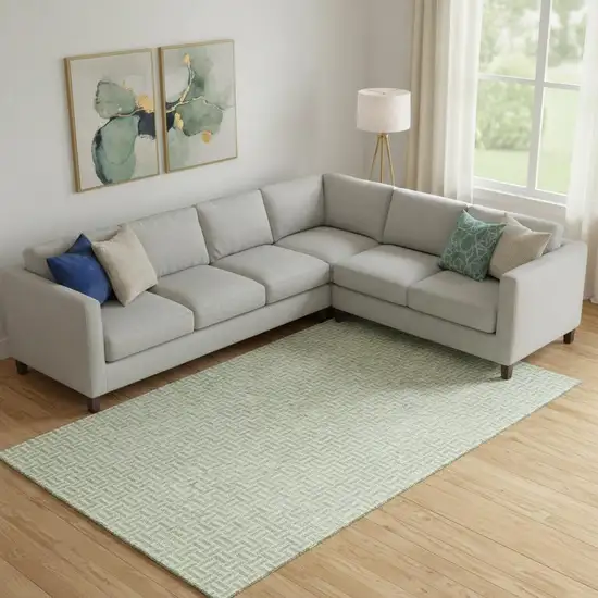 Artichoke Green And Ivory Geometric Washable Area Rug With UV Protection Photo 1