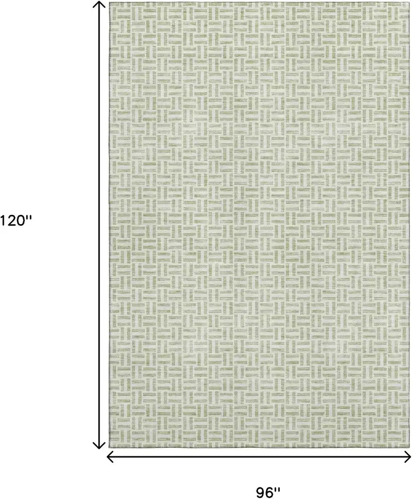 Artichoke Green And Ivory Geometric Washable Area Rug With UV Protection Photo 3