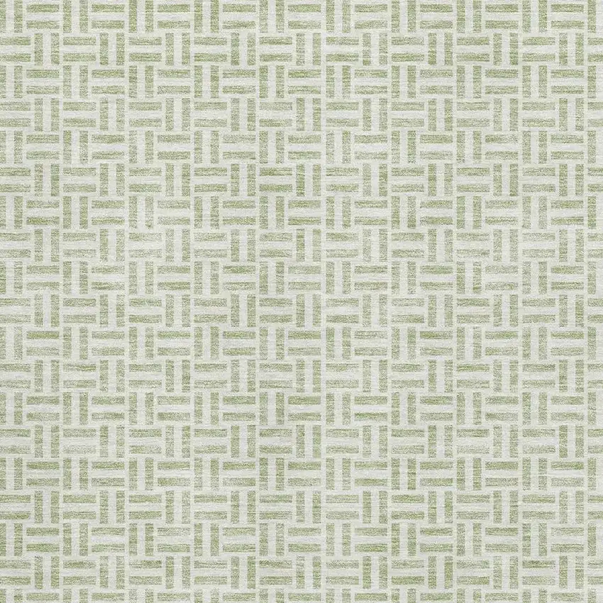 Artichoke Green And Ivory Geometric Washable Area Rug With UV Protection Photo 3