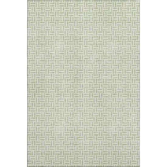 Artichoke Green And Ivory Geometric Washable Area Rug With UV Protection Photo 1