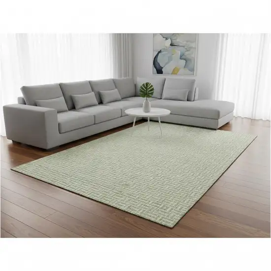 Artichoke Green And Ivory Geometric Washable Area Rug With UV Protection Photo 2