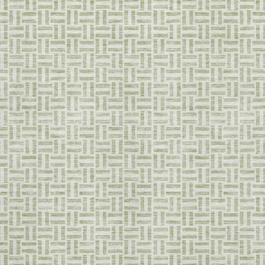 Artichoke Green And Ivory Geometric Washable Area Rug With UV Protection Photo 3