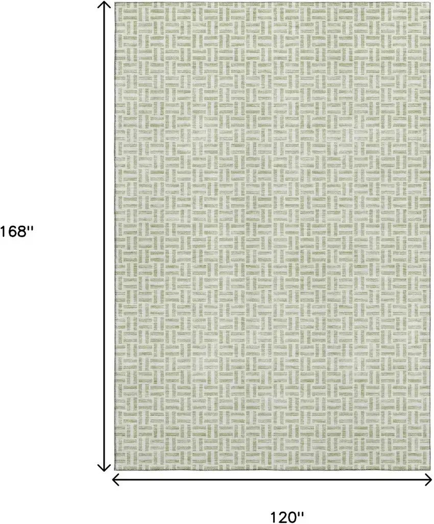 Artichoke Green And Ivory Geometric Washable Area Rug With UV Protection Photo 3
