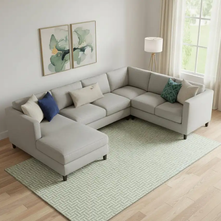 Artichoke Green And Ivory Geometric Washable Area Rug With UV Protection Photo 1