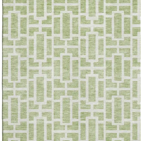 Artichoke Green And Ivory Geometric Washable Area Rug With UV Protection Photo 3