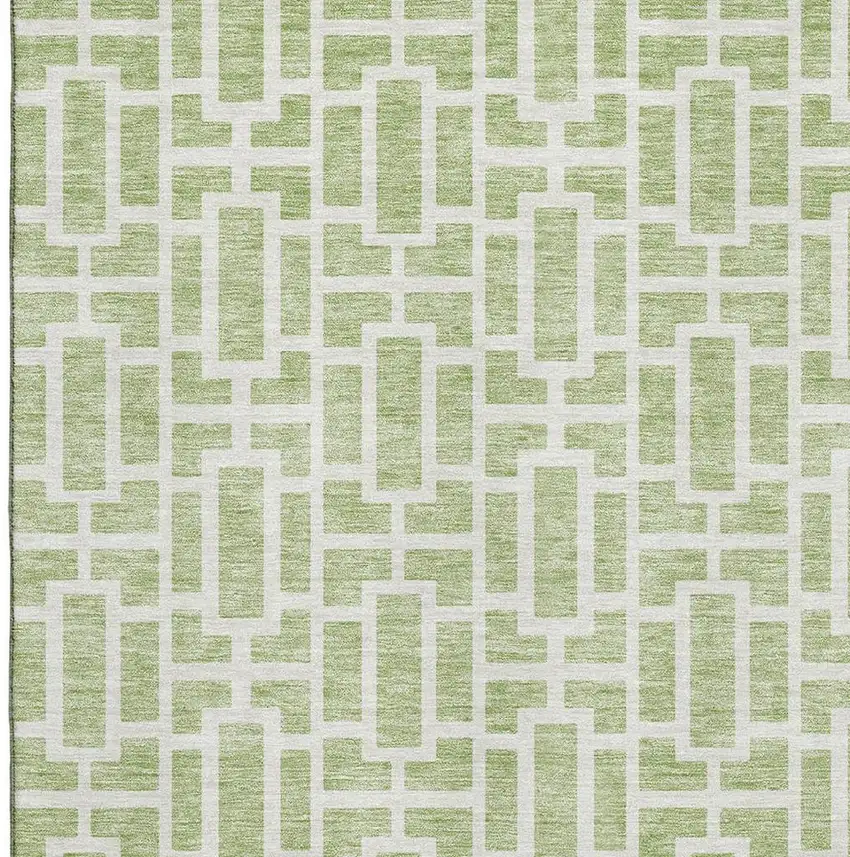 Artichoke Green And Ivory Geometric Washable Area Rug With UV Protection Photo 3
