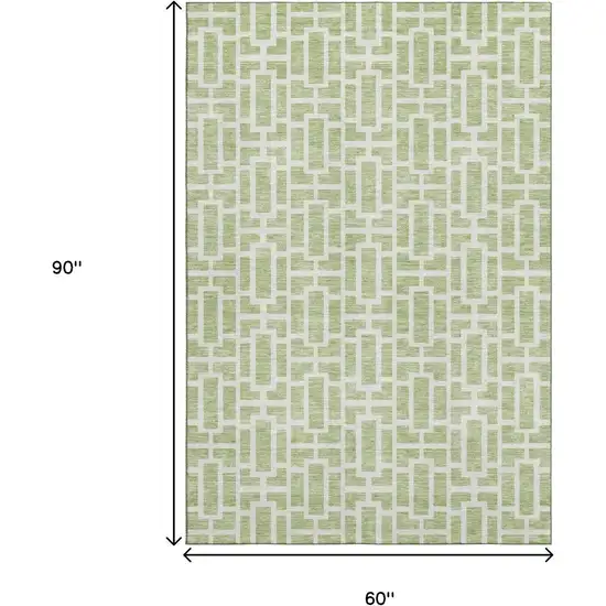 Artichoke Green And Ivory Geometric Washable Area Rug With UV Protection Photo 3