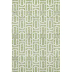Photo of Artichoke Green And Ivory Geometric Washable Area Rug With UV Protection