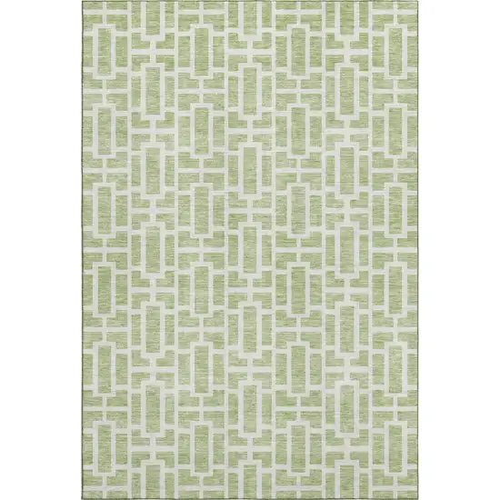 Artichoke Green And Ivory Geometric Washable Area Rug With UV Protection Photo 1