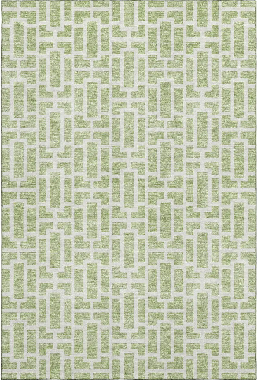 Artichoke Green And Ivory Geometric Washable Area Rug With UV Protection Photo 1