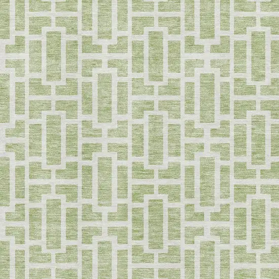 Artichoke Green And Ivory Geometric Washable Area Rug With UV Protection Photo 3