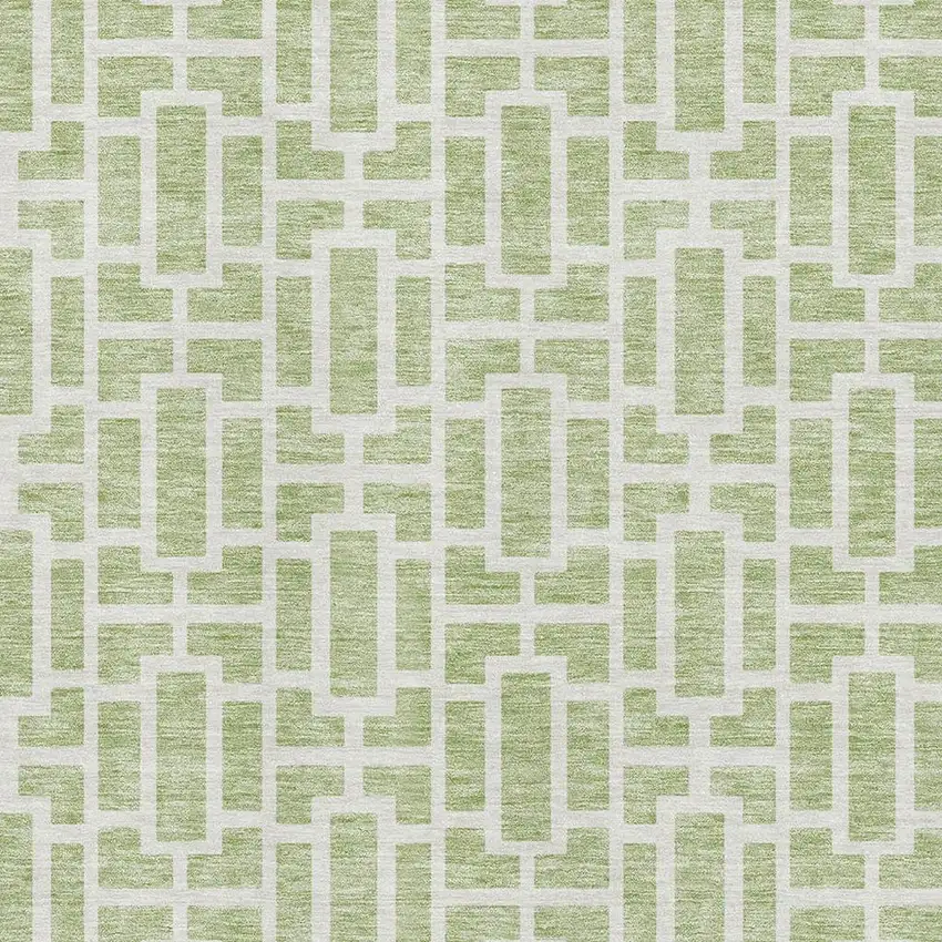 Artichoke Green And Ivory Geometric Washable Area Rug With UV Protection Photo 3