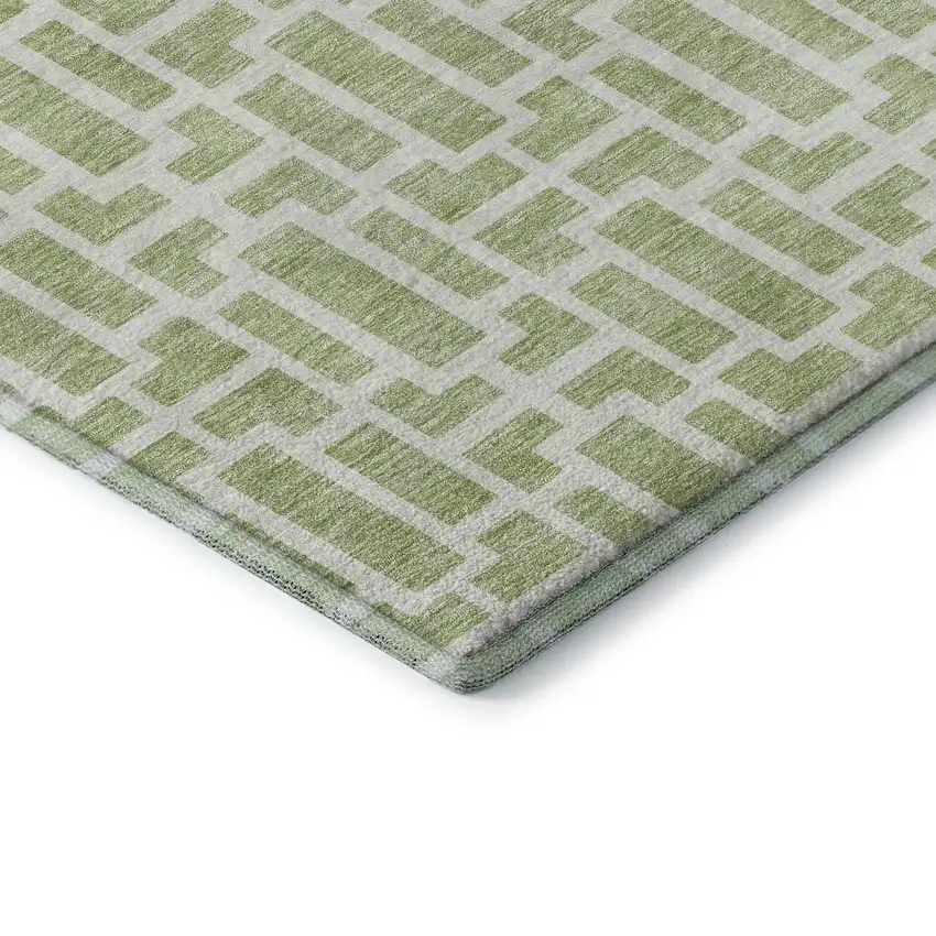 Artichoke Green And Ivory Geometric Washable Area Rug With UV Protection Photo 8