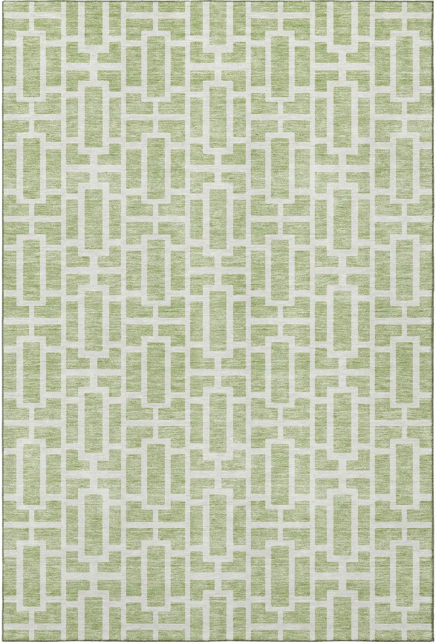 Artichoke Green And Ivory Geometric Washable Area Rug With UV Protection Photo 4