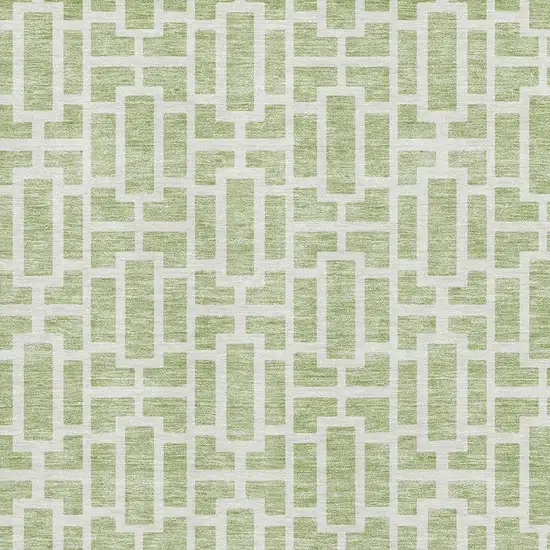 Artichoke Green And Ivory Geometric Washable Area Rug With UV Protection Photo 3