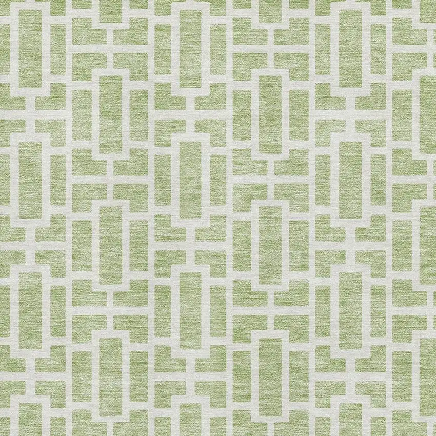 Artichoke Green And Ivory Geometric Washable Area Rug With UV Protection Photo 3