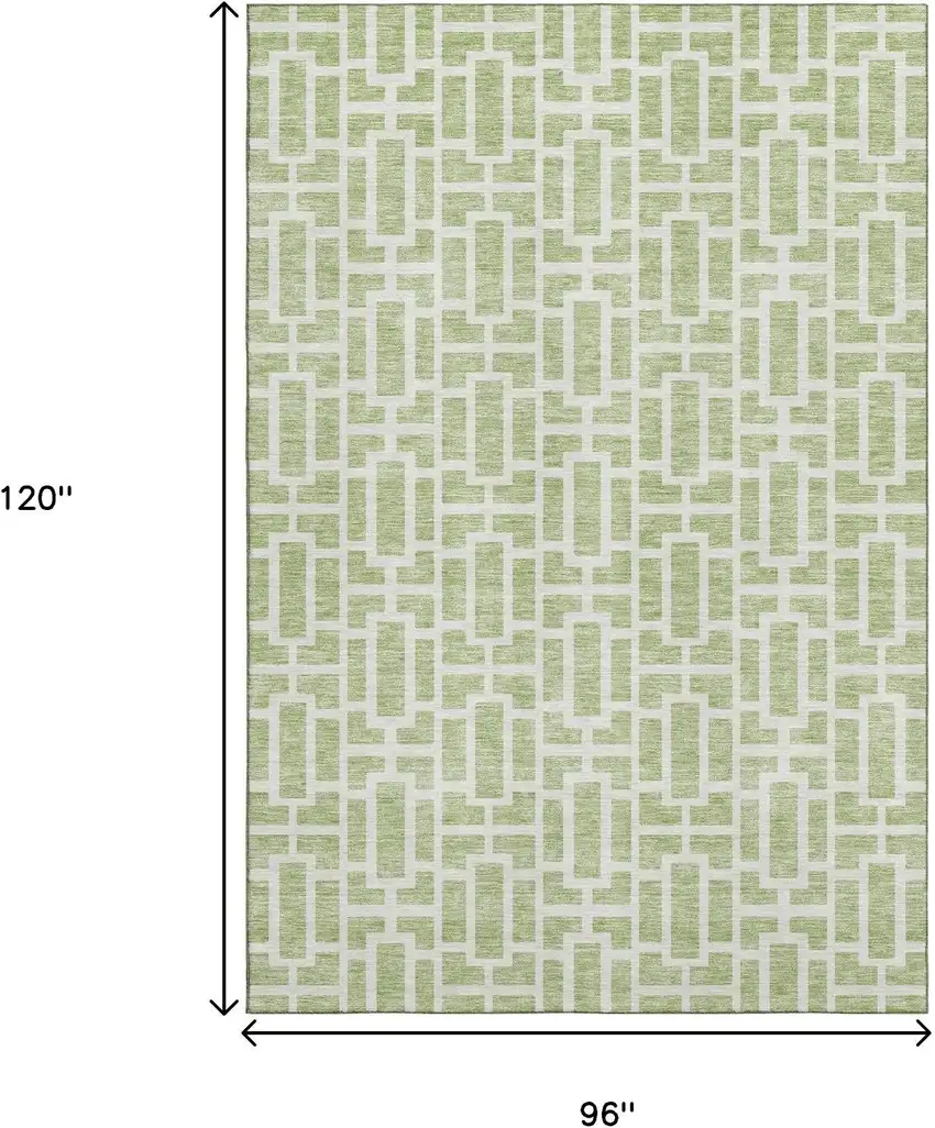 Artichoke Green And Ivory Geometric Washable Area Rug With UV Protection Photo 3