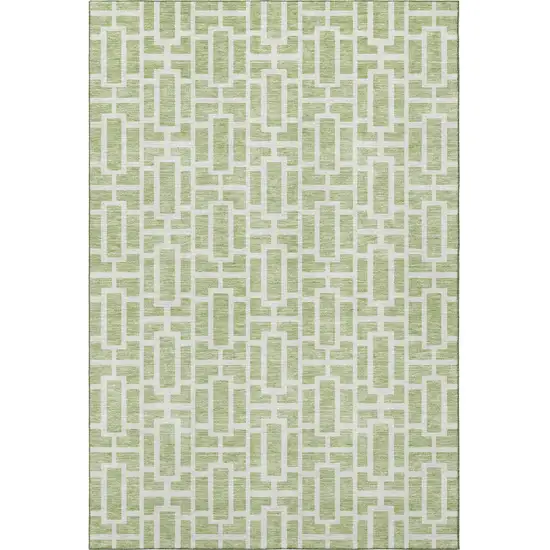 Artichoke Green And Ivory Geometric Washable Area Rug With UV Protection Photo 4