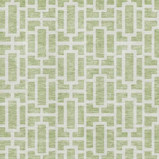 Artichoke Green And Ivory Geometric Washable Area Rug With UV Protection Photo 3