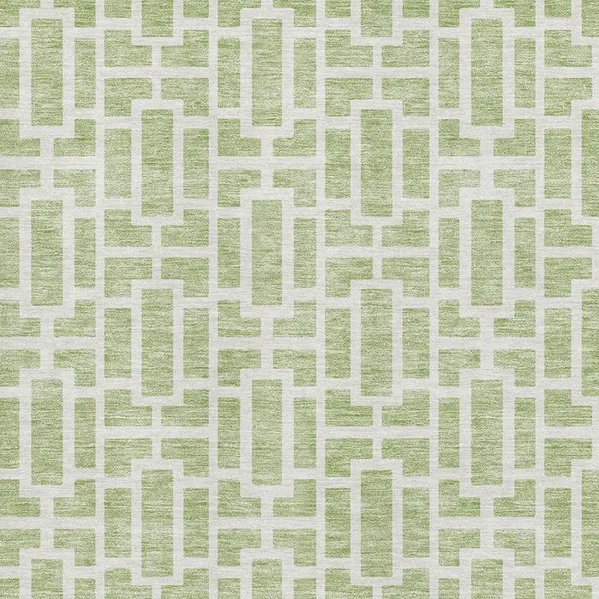 Artichoke Green And Ivory Geometric Washable Area Rug With UV Protection Photo 3