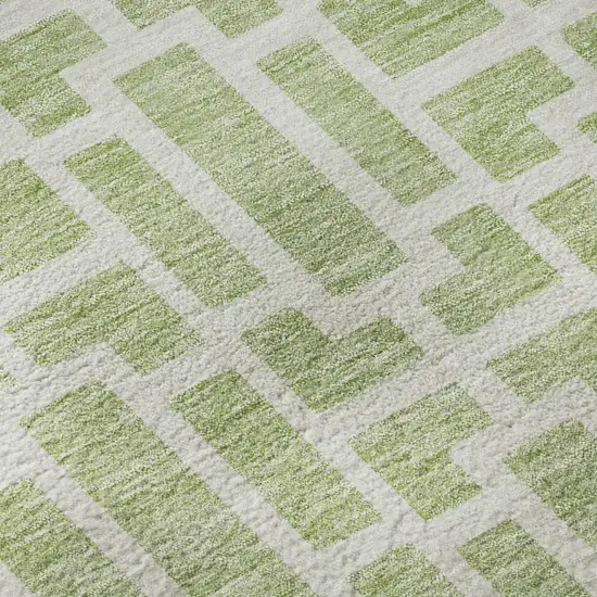 Artichoke Green And Ivory Geometric Washable Area Rug With UV Protection Photo 9