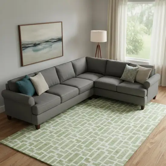 Artichoke Green And Ivory Geometric Washable Area Rug With UV Protection Photo 1