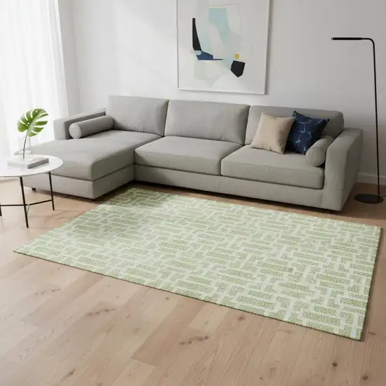 Artichoke Green And Ivory Geometric Washable Area Rug With UV Protection Photo 2