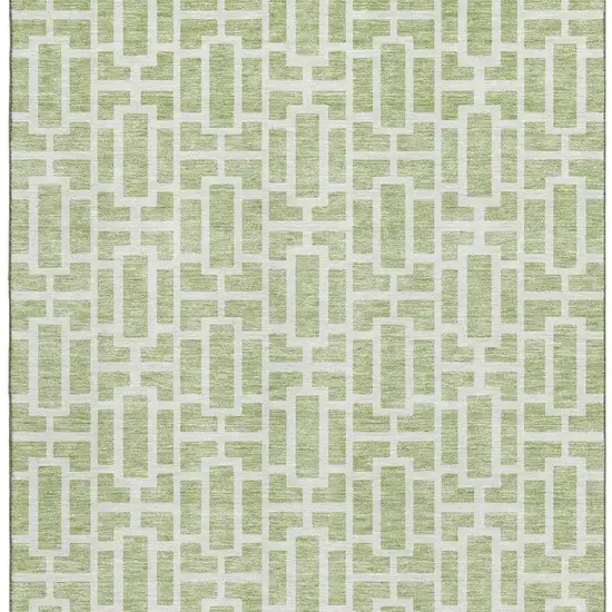 Artichoke Green And Ivory Geometric Washable Area Rug With UV Protection Photo 4