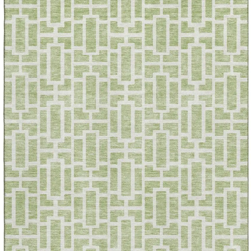 Artichoke Green And Ivory Geometric Washable Area Rug With UV Protection Photo 4