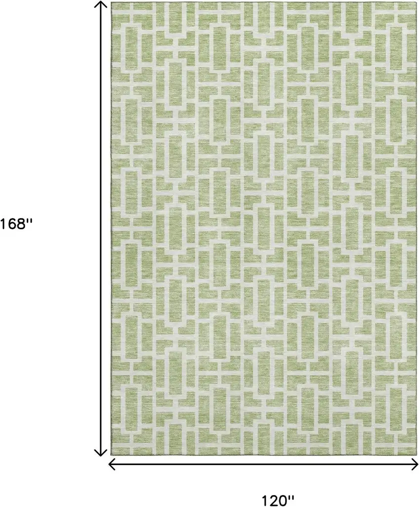 Artichoke Green And Ivory Geometric Washable Area Rug With UV Protection Photo 3