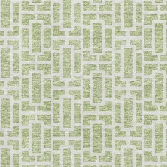 Artichoke Green And Ivory Geometric Washable Area Rug With UV Protection Photo 3