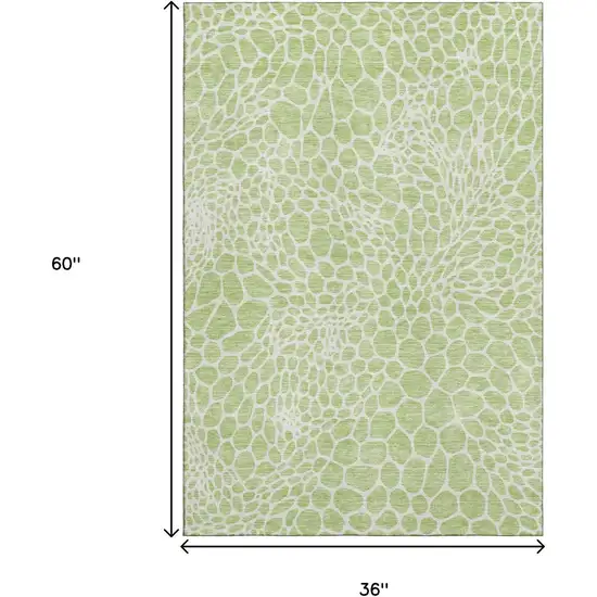 Artichoke Green And Ivory Geometric Washable Area Rug With UV Protection Photo 3