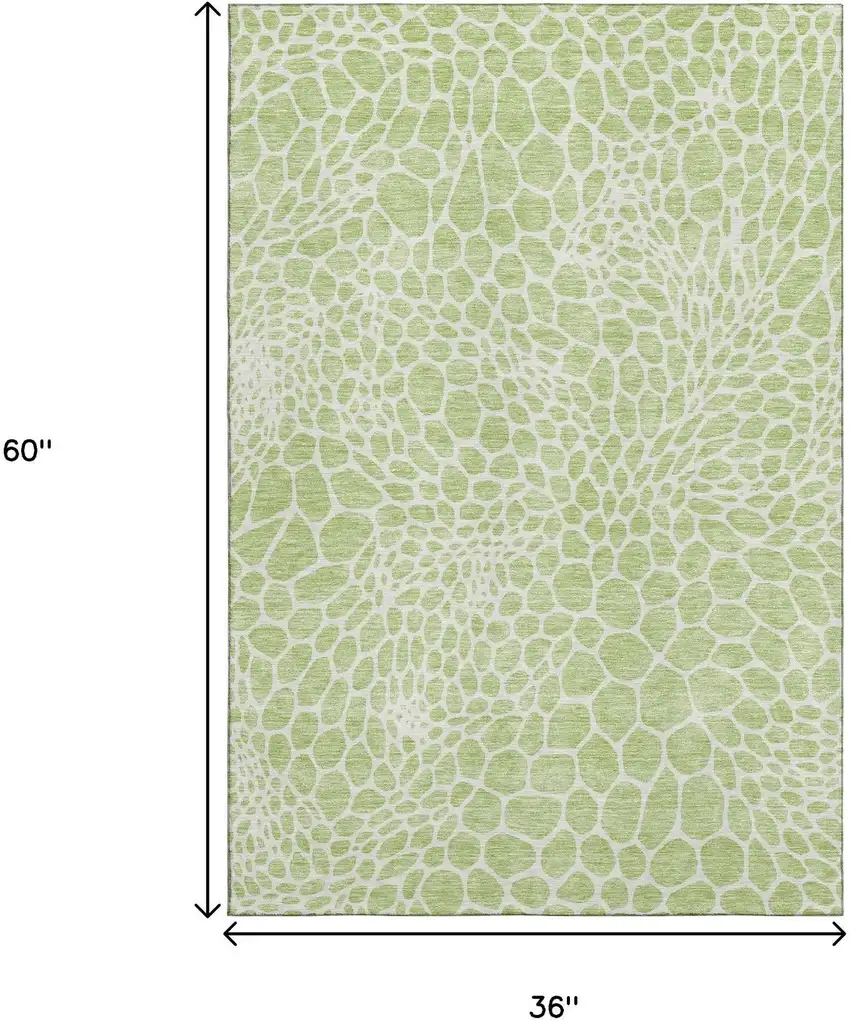 Artichoke Green And Ivory Geometric Washable Area Rug With UV Protection Photo 3