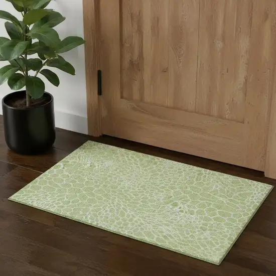 Artichoke Green And Ivory Geometric Washable Area Rug With UV Protection Photo 1