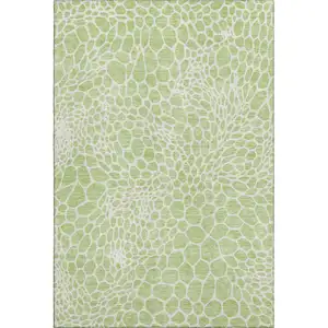 Photo of Artichoke Green And Ivory Geometric Washable Area Rug With UV Protection