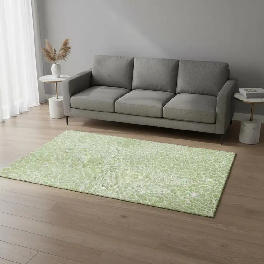 Artichoke Green And Ivory Geometric Washable Area Rug With UV Protection Photo 2