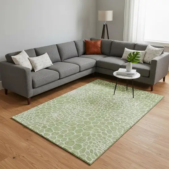 Artichoke Green And Ivory Geometric Washable Area Rug With UV Protection Photo 2