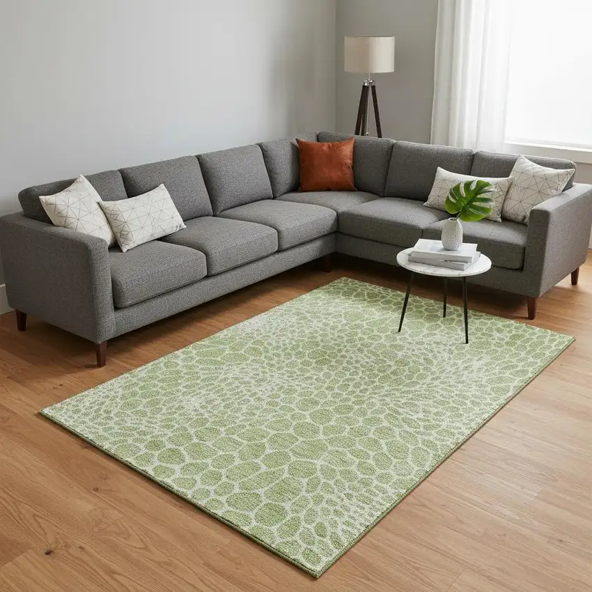Artichoke Green And Ivory Geometric Washable Area Rug With UV Protection Photo 2