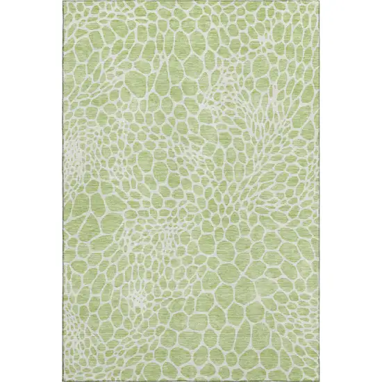 Artichoke Green And Ivory Geometric Washable Area Rug With UV Protection Photo 1
