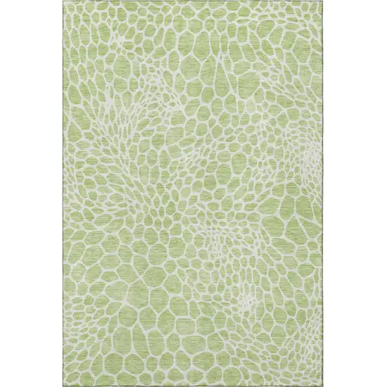 Artichoke Green And Ivory Geometric Washable Area Rug With UV Protection Photo 4