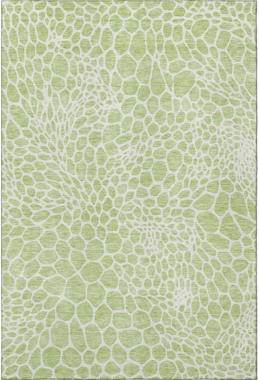 Artichoke Green And Ivory Geometric Washable Area Rug With UV Protection Photo 4