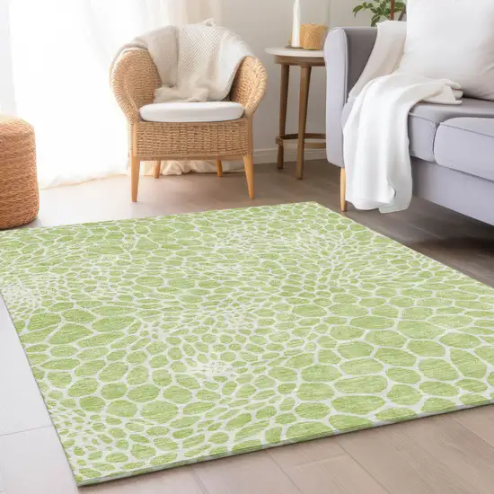 Artichoke Green And Ivory Geometric Washable Area Rug With UV Protection Photo 5