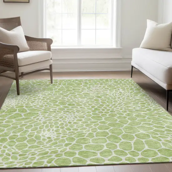 Artichoke Green And Ivory Geometric Washable Area Rug With UV Protection Photo 6