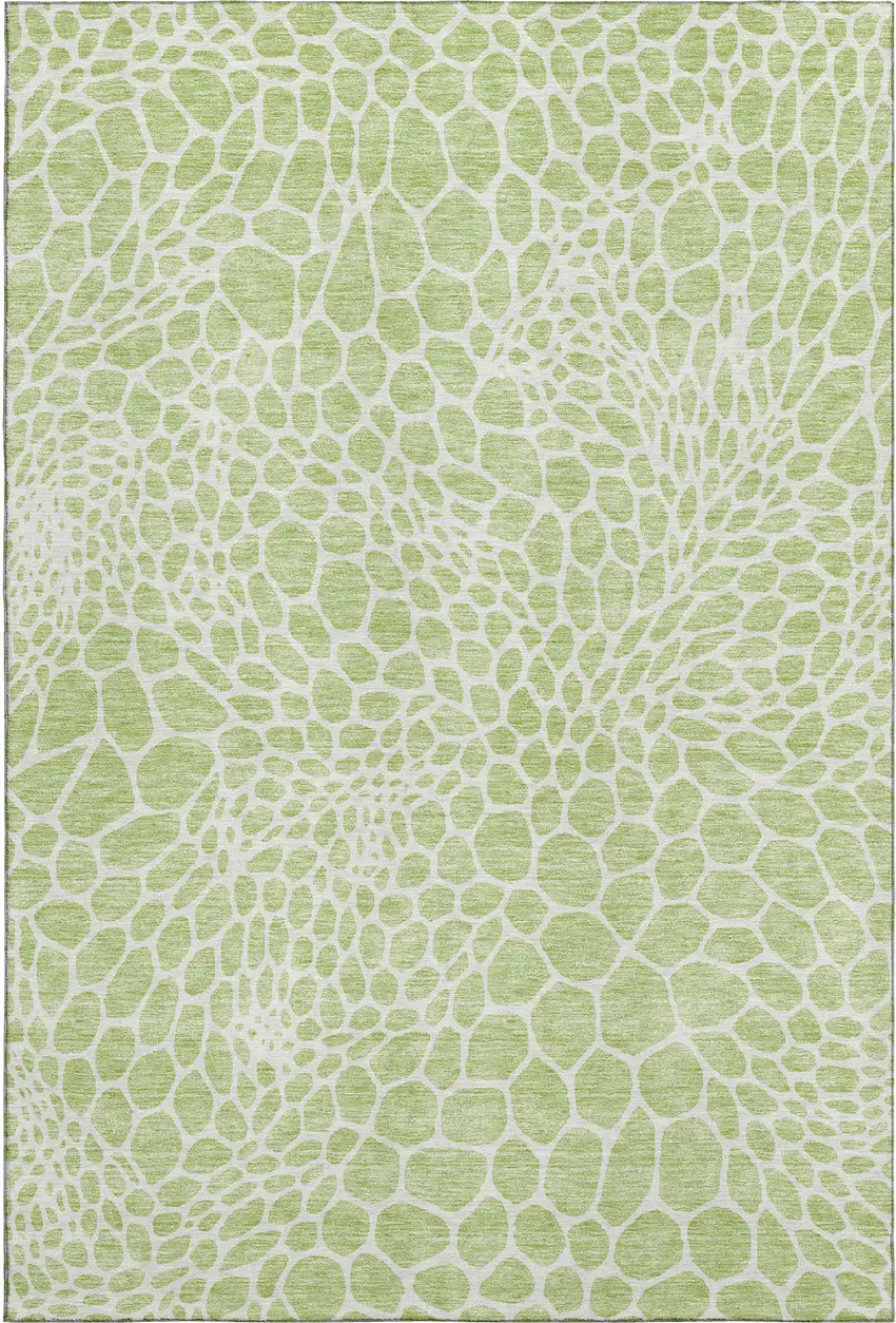 Artichoke Green And Ivory Geometric Washable Area Rug With UV Protection Photo 1