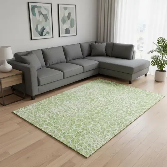 Artichoke Green And Ivory Geometric Washable Area Rug With UV Protection Photo 2