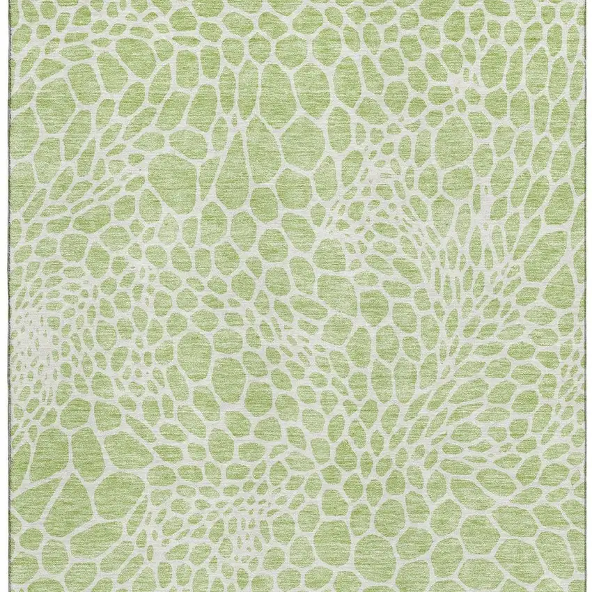 Artichoke Green And Ivory Geometric Washable Area Rug With UV Protection Photo 4