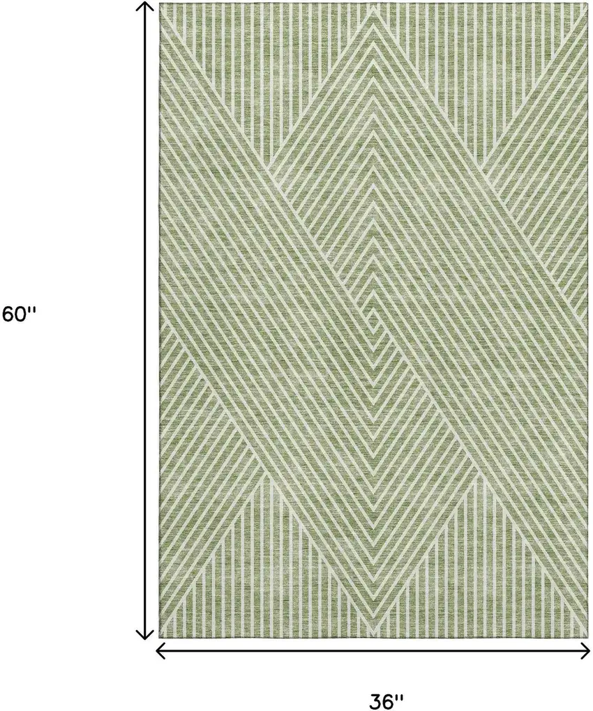 Artichoke Green And Ivory Geometric Washable Area Rug With UV Protection Photo 3