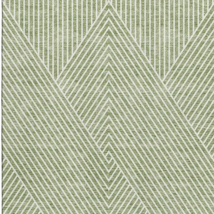 Artichoke Green And Ivory Geometric Washable Area Rug With UV Protection Photo 3